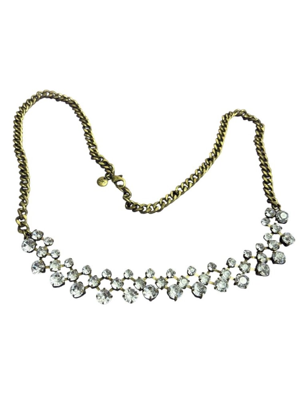 Vintage Y2K Ann Taylor LOFT Clear Rhinestone Antiqued Goldtone Necklace 26 inch